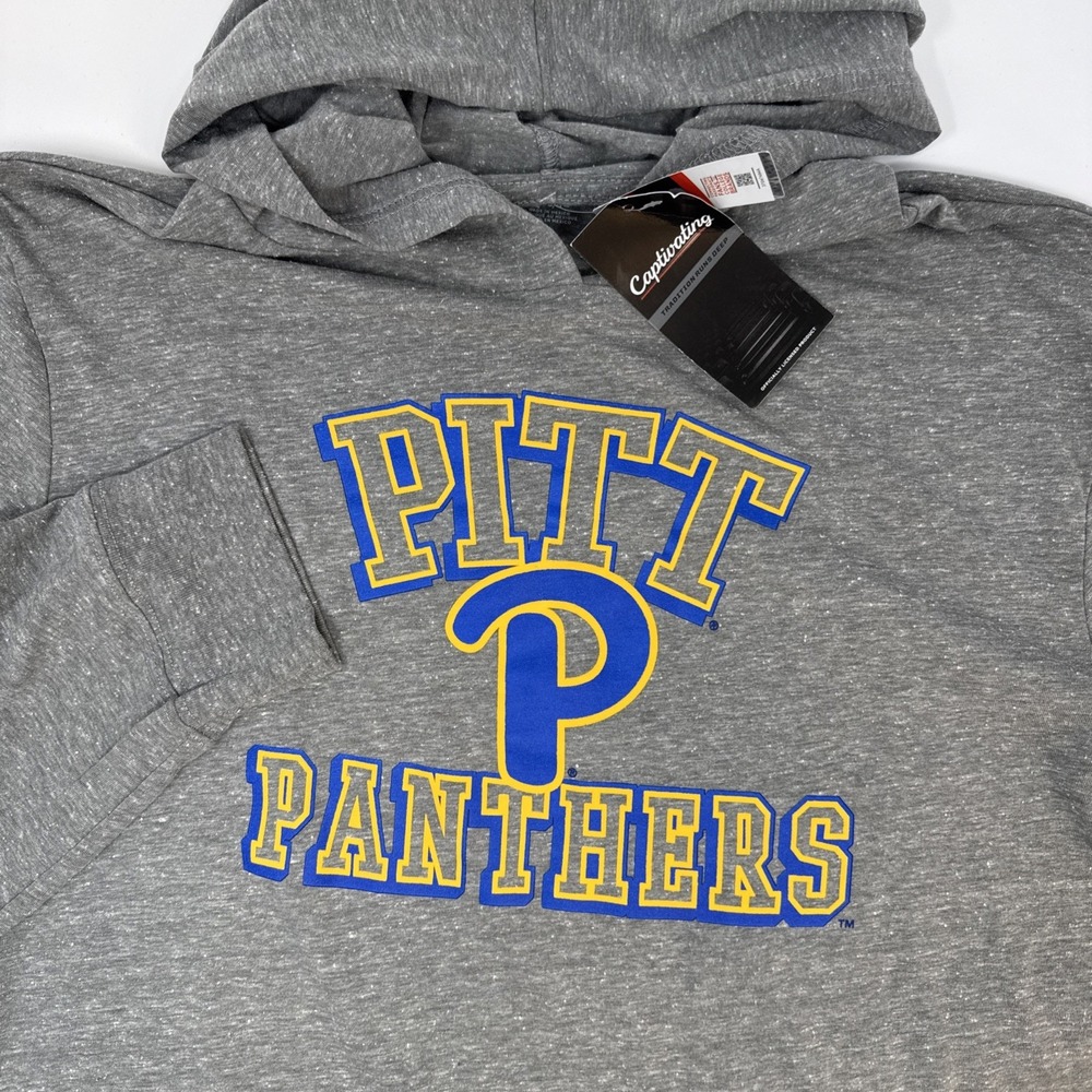 Captivating Pitt Panthers Mens Large Gray Long Sleeve Hooded Shirt NEW NCAA